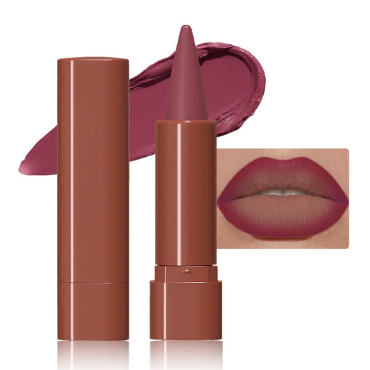 2-in-1 Warm Brown Gradient Matte Lipstick Crayon Lip Liner pencil,Flawless Contour Gradual Ombre Effect lip Pencil for Women Long Lasting Waterproof Smudge Proof Lipstick Pencil,(01#Warm Brown,1Count)