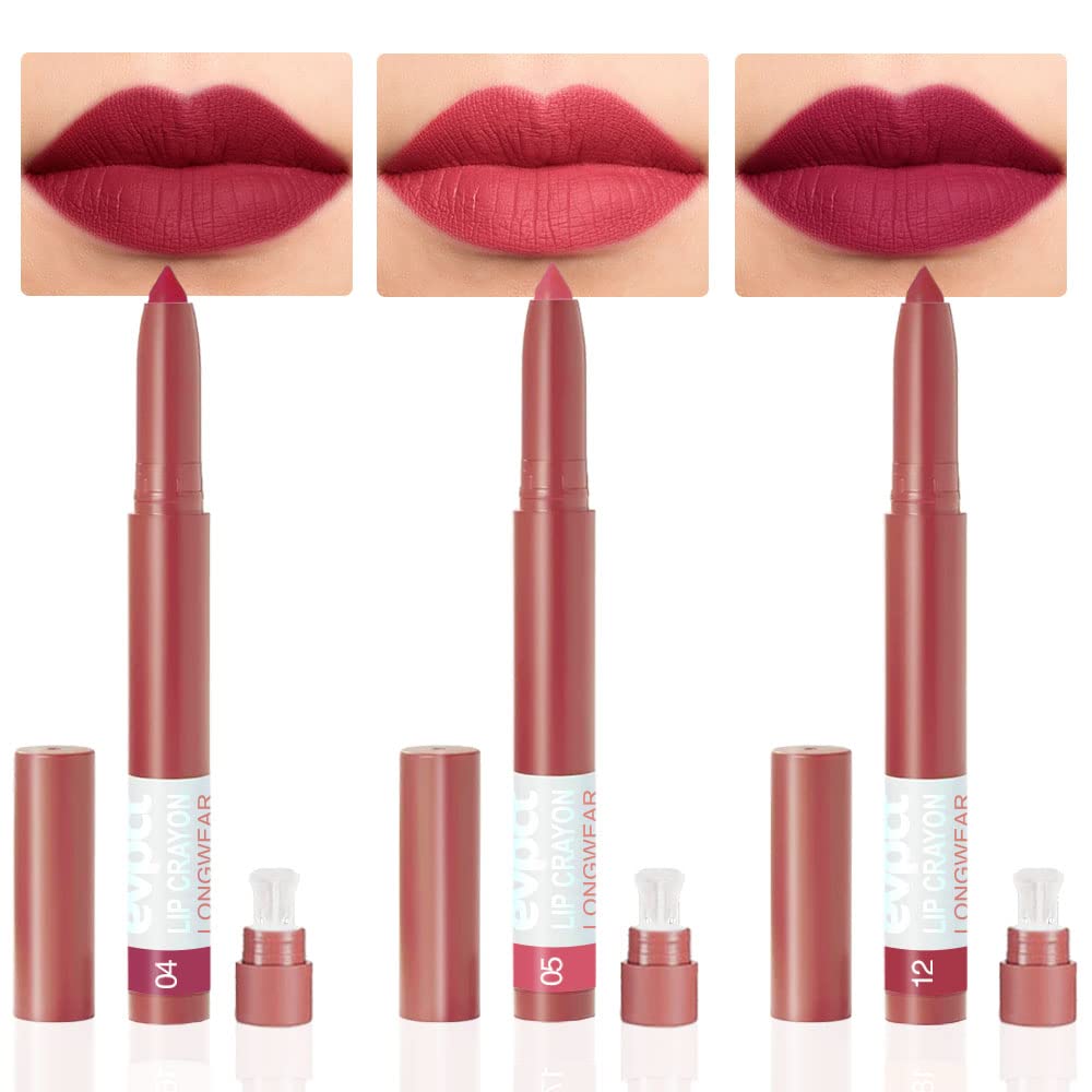 evpct 8Pcs Dark Ruby Red Plum Purple Wine Nude Beige Brown Matte Lipstick and Lip Crayon Liner Pencil Pen Set for Women labial labiales mate magicos 24 horas originales pintalabios permanente 24 horas