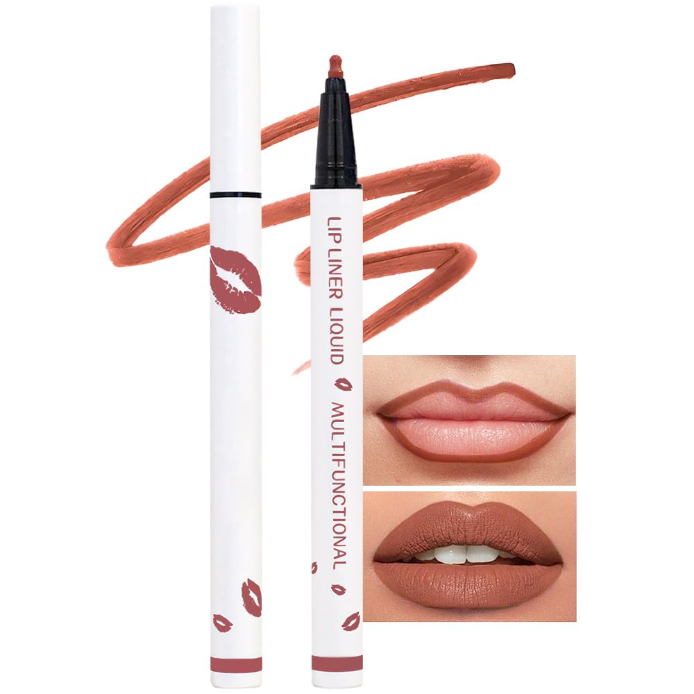 Kaely Beige Matte Lip Tint Stain Marker Pen,2in1 Liquid Lipstick & Lip Liner Pencil,Long Lasting Waterproof 24 Hour Lip gloss for Women,tinta para labios labiales mate 24 horas originales,07