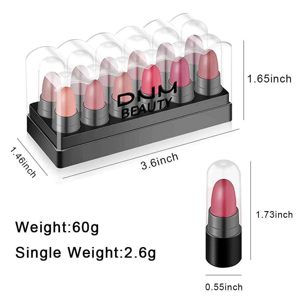 12Pcs Capsule Pills Lipstick Mini Lip Stick Packs Matte Lipstick Set for Women,Dark Sexy Red Brown Nude Mini Matte Lipstick Makeup Lip Liner Color Set labiales mate 24 horas originales lapiz labial