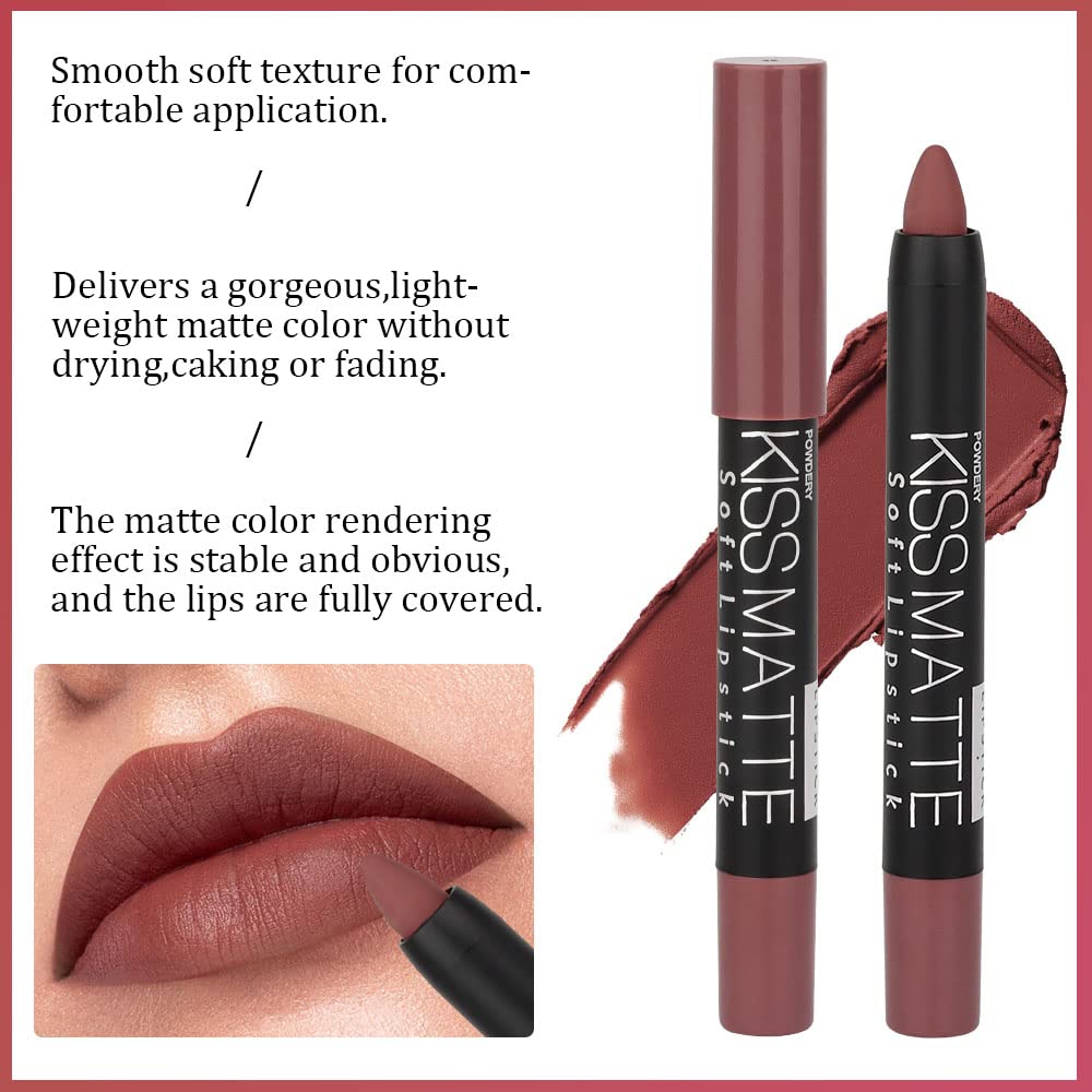 evpct 8Pcs Dark Ruby Red Plum Purple Wine Nude Beige Brown Matte Lipstick and Lip Crayon Liner Pencil Pen Set for Women labial labiales mate magicos 24 horas originales pintalabios permanente 24 horas