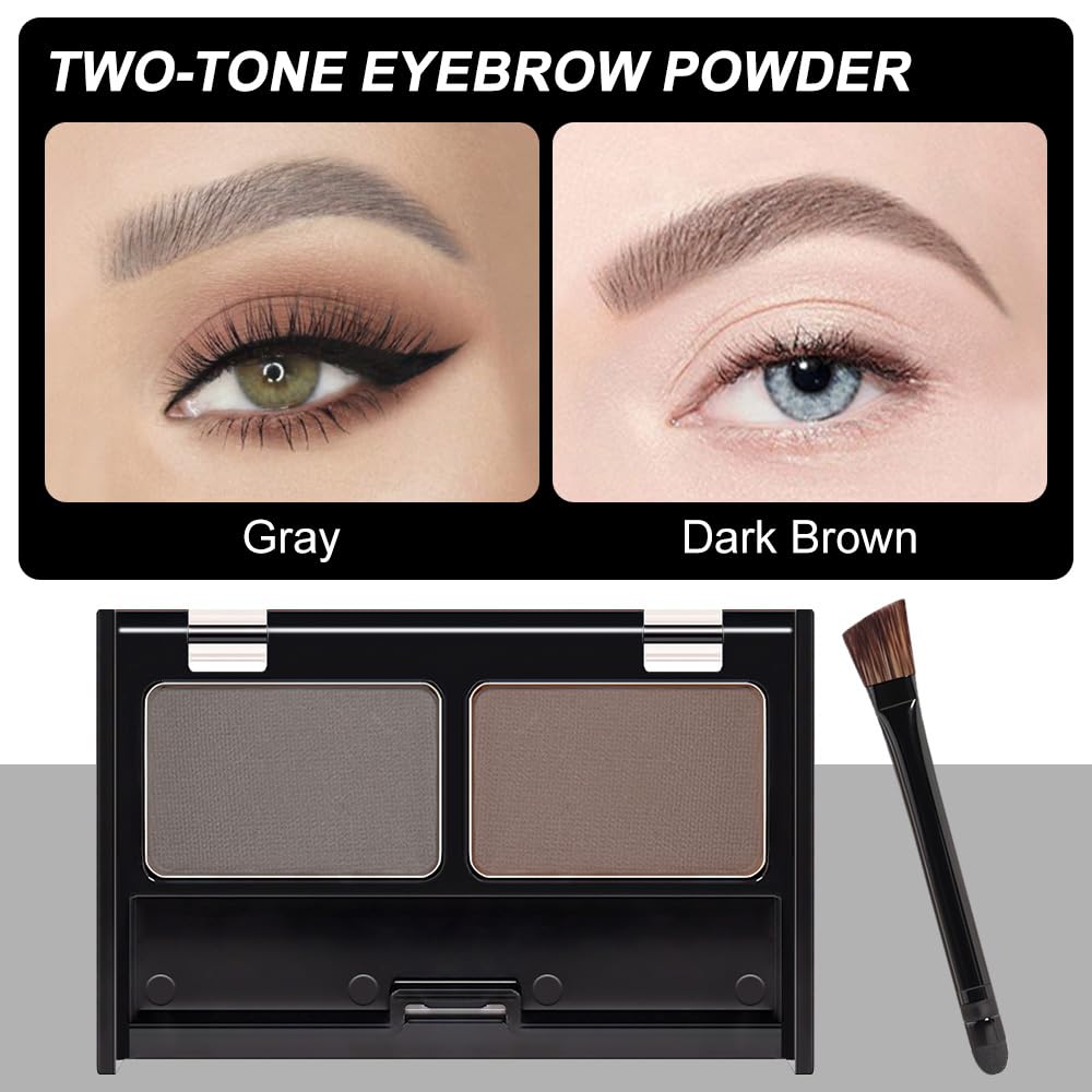 Kaely 2 Color Eyebrow Powder Makeup Kit, Eye Brow Contour Palette for Beginners, Long Lasting Waterproof Eye Brow Powder with Brow Brush, Get Full Defined Natural Brows, 03 Light Brown & Dark Brown