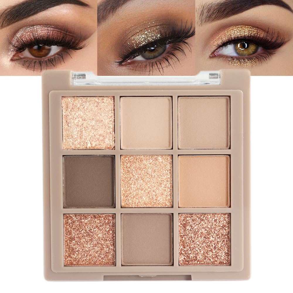 9Colors Eye Shadow Palette Makeup,Pink Rose Gold Purple Mauve Neutral Travel Eyeshadow Palette Highly Pigmented Long Lasting Waterproof Naturing-Looking Eyeshadow Palette Travel Size Gift Kit