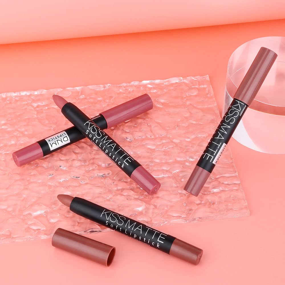 evpct 8Pcs Dark Ruby Red Plum Purple Wine Nude Beige Brown Matte Lipstick and Lip Crayon Liner Pencil Pen Set for Women labial labiales mate magicos 24 horas originales pintalabios permanente 24 horas