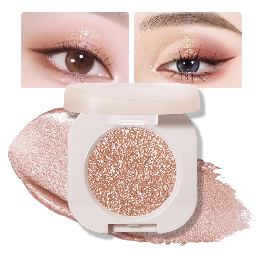 Single Gold Brown Glitter Shimmer Eyeshadow,Bright High Pigment Intense Monochrome Eye Shadow,Buildable Sparkly Eye Glitter Shimmer Finish,24 Hour Eye Makeup Longwear Waterproof,Blendable