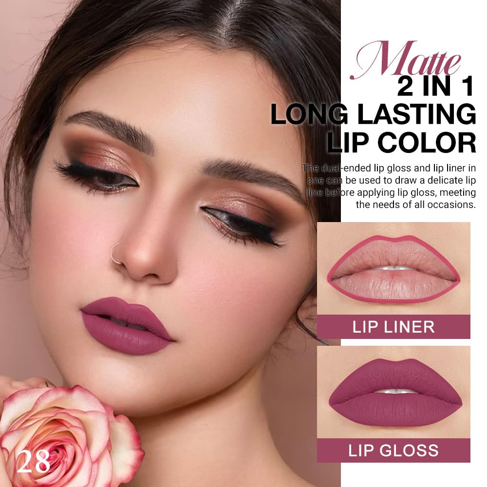 evpct 1Pcs Ruby Stoplight Red Lip Stain Paint Matte Lip Liner and Lipstick Set Long Lasting Smudge Proof labiales matte mate larga duracion listip 24 hours a prueba de agua mate 24 horas originales,05