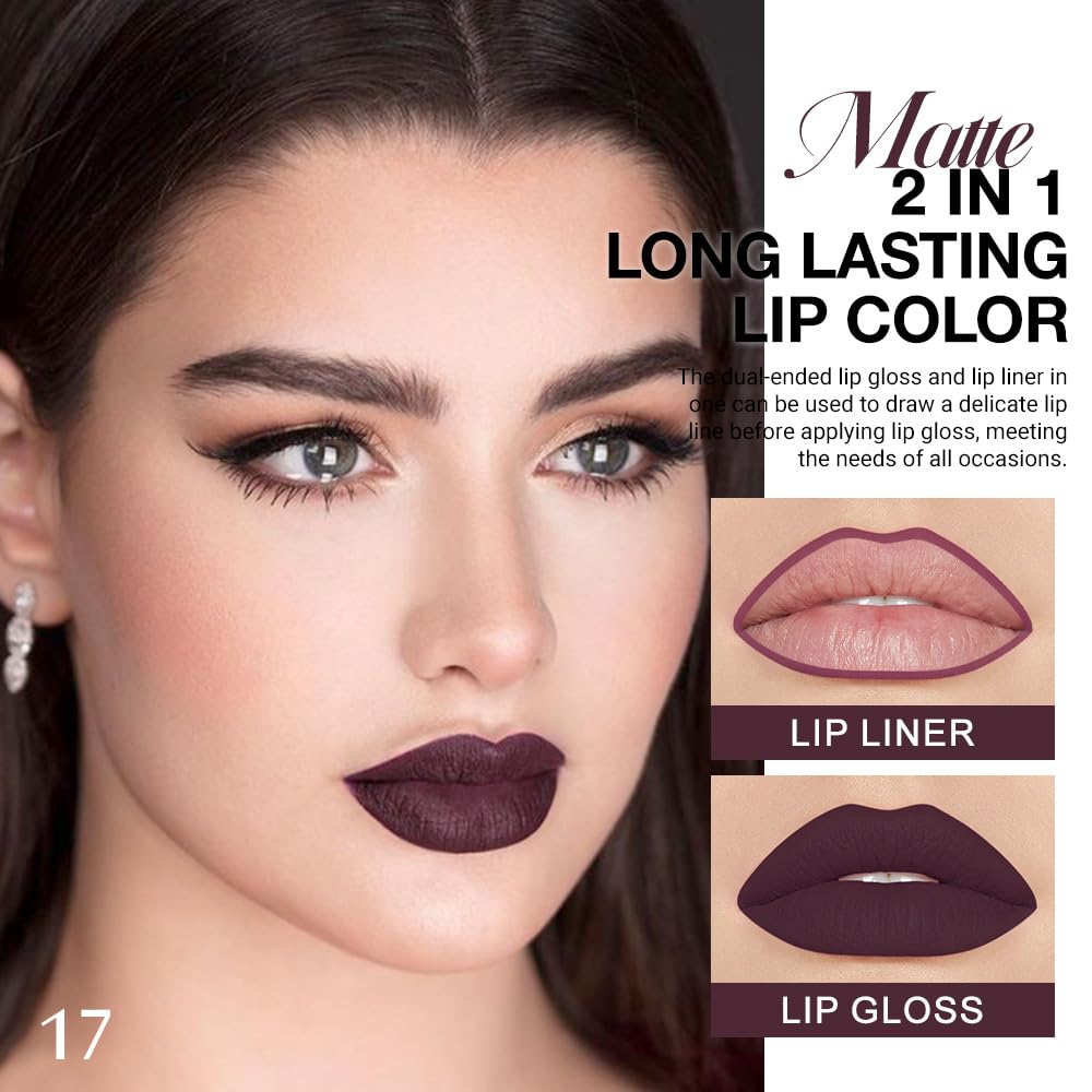 evpct 1Pcs Ruby Stoplight Red Lip Stain Paint Matte Lip Liner and Lipstick Set Long Lasting Smudge Proof labiales matte mate larga duracion listip 24 hours a prueba de agua mate 24 horas originales,05