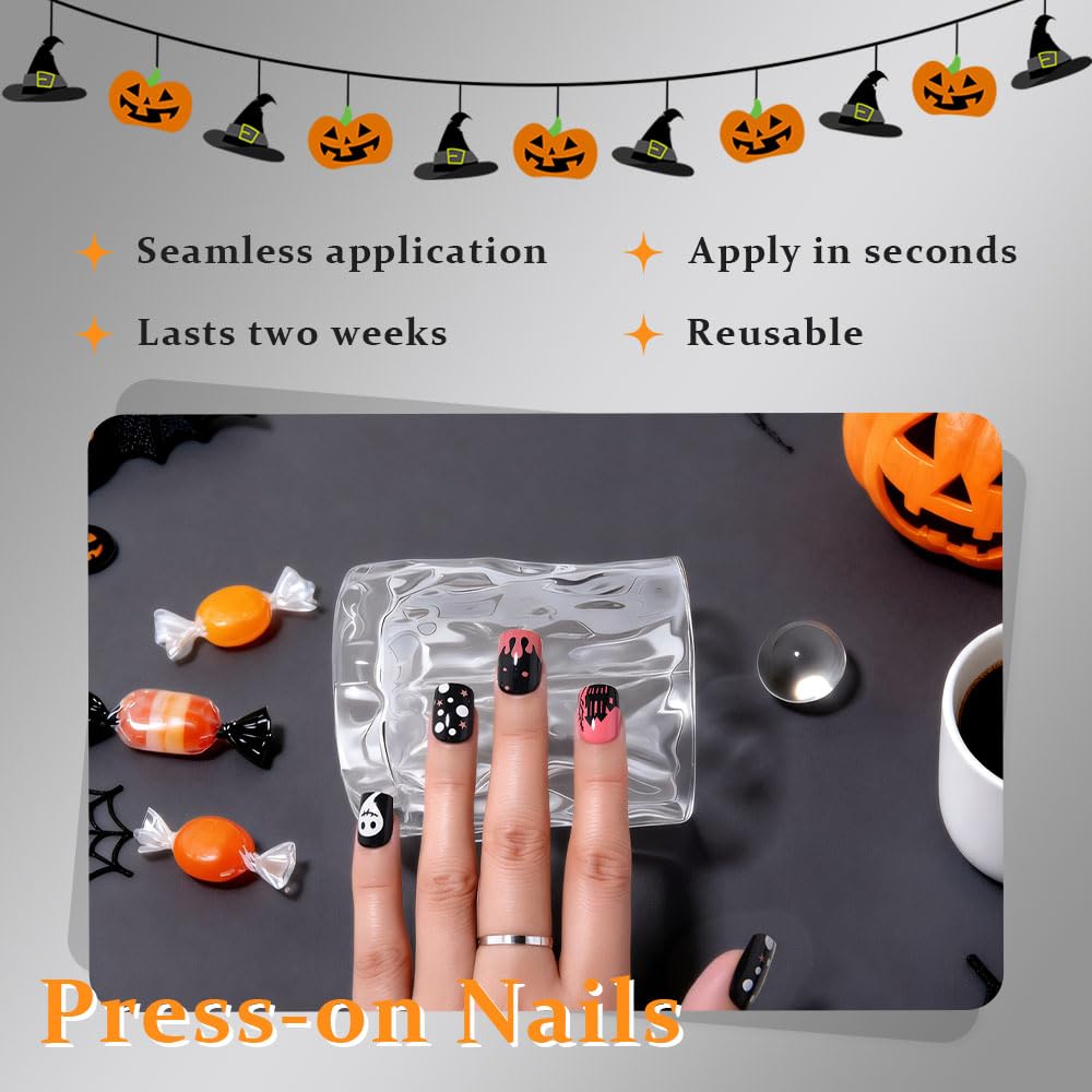 evpct Nude Cat Eye Short Press on Nails Square, Short Square Stick on Nails for Women Gift, Pearl White Metallic Glitter Glossy Reusable Spring Summer Soft Gel Press on Acrylic Fake Nail with Designs
