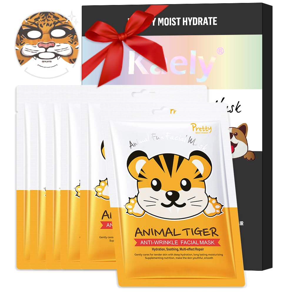 Kaely 8 Pack Animal Character Sheet Masks, Face Masks for Kids Teens Skin Care, Korean Soothe Facial Mask for All Skin Types, Girls Night Skincare Spa Party, Birthday Gifts for Women Men, Set01