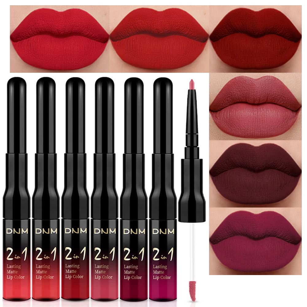 evpct 1Pcs Ruby Stoplight Red Lip Stain Paint Matte Lip Liner and Lipstick Set Long Lasting Smudge Proof labiales matte mate larga duracion listip 24 hours a prueba de agua mate 24 horas originales,05