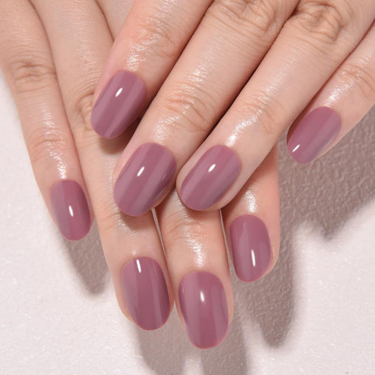 evpct Mauve Real Short Oval Press on Nails for Women, Extra Short Glossy Mauve Fake Nail Salon Quality with Nail Kit Set Kit, Soft Gel Full Cover Reusable Stick on Acrylic False Nails Perfectly Fit