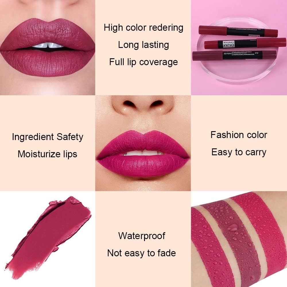 evpct 8Pcs Dark Ruby Red Plum Purple Wine Nude Beige Brown Matte Lipstick and Lip Crayon Liner Pencil Pen Set for Women labial labiales mate magicos 24 horas originales pintalabios permanente 24 horas
