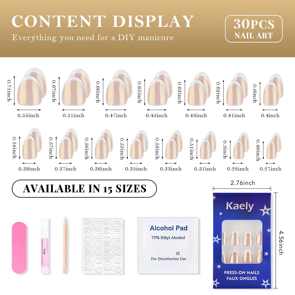 evpct Chrome French Tip Press On Fake Nails Short Ovale, Wihte Tip Nude Glazed Design Solf Gel with Glue Press on Nail for Women Girls Gift, Reusable Glossy Stick on Glue on Nails Salon Qualily