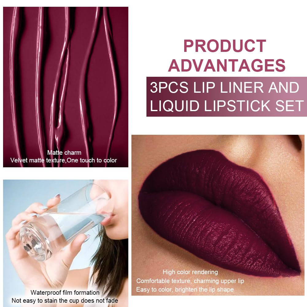 evpct 1Pcs Ruby Stoplight Red Lip Stain Paint Matte Lip Liner and Lipstick Set Long Lasting Smudge Proof labiales matte mate larga duracion listip 24 hours a prueba de agua mate 24 horas originales,05