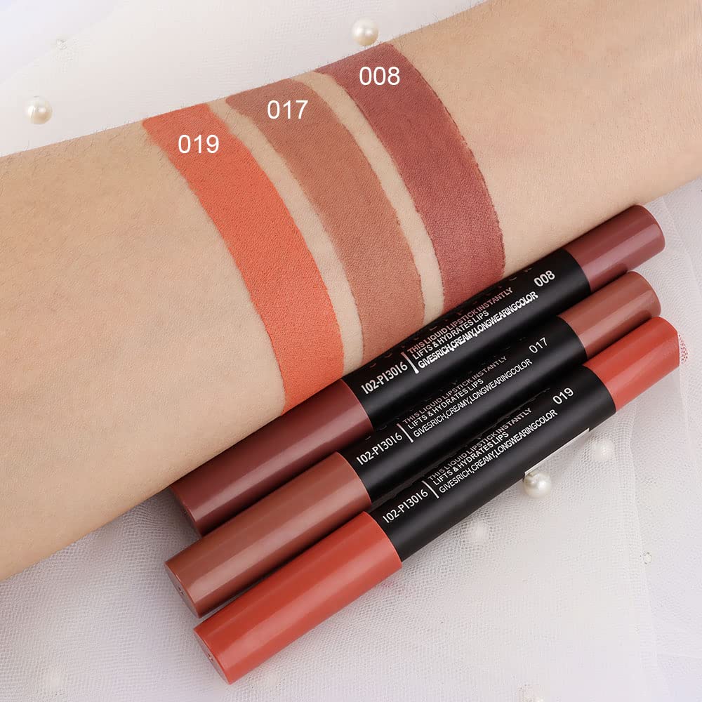 evpct 8Pcs Dark Ruby Red Plum Purple Wine Nude Beige Brown Matte Lipstick and Lip Crayon Liner Pencil Pen Set for Women labial labiales mate magicos 24 horas originales pintalabios permanente 24 horas