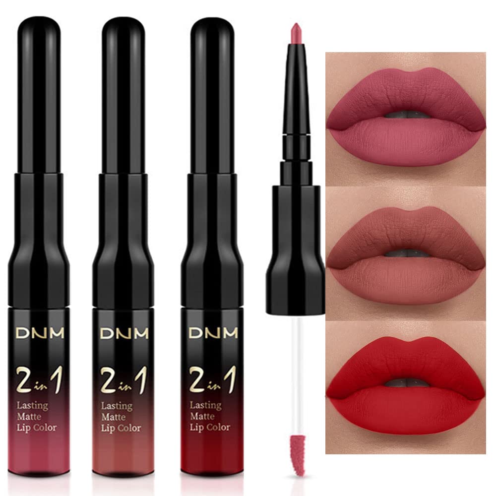 evpct 1Pcs Ruby Stoplight Red Lip Stain Paint Matte Lip Liner and Lipstick Set Long Lasting Smudge Proof labiales matte mate larga duracion listip 24 hours a prueba de agua mate 24 horas originales,05