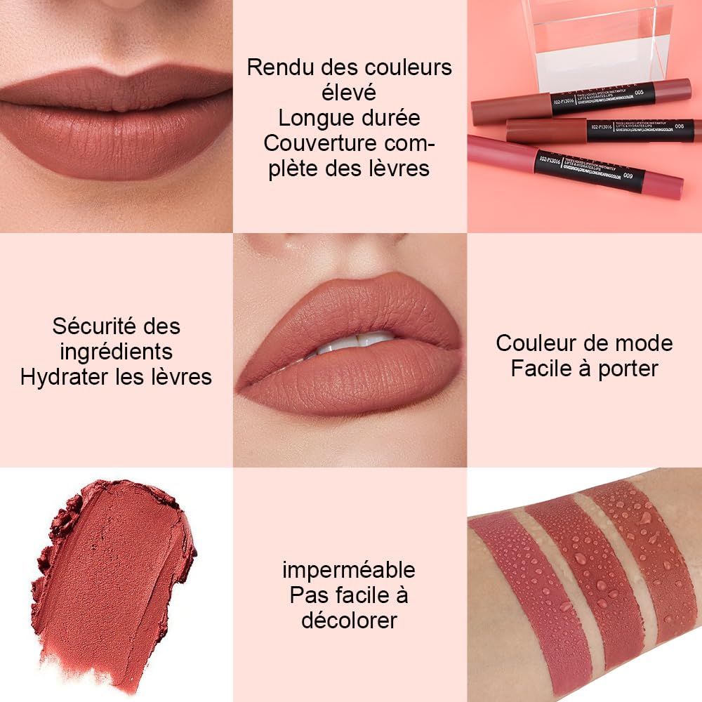 evpct 8Pcs Dark Ruby Red Plum Purple Wine Nude Beige Brown Matte Lipstick and Lip Crayon Liner Pencil Pen Set for Women labial labiales mate magicos 24 horas originales pintalabios permanente 24 horas