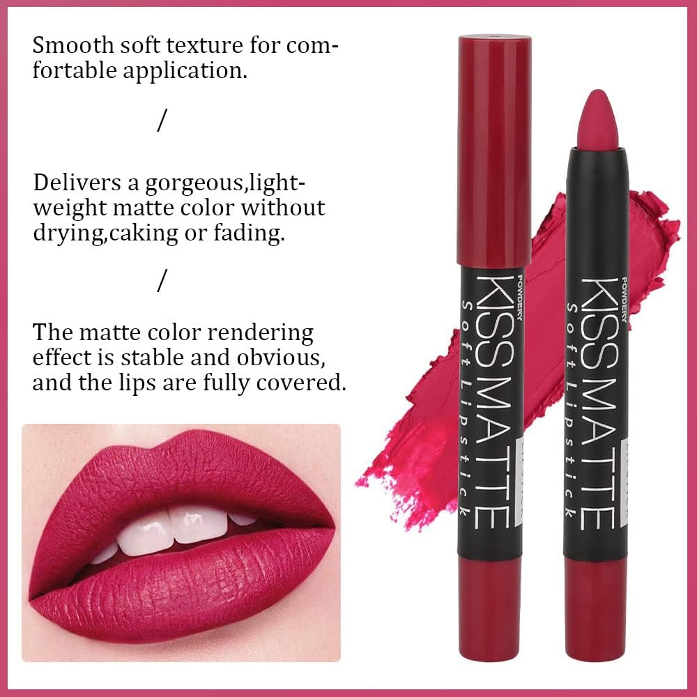 evpct 8Pcs Dark Ruby Red Plum Purple Wine Nude Beige Brown Matte Lipstick and Lip Crayon Liner Pencil Pen Set for Women labial labiales mate magicos 24 horas originales pintalabios permanente 24 horas