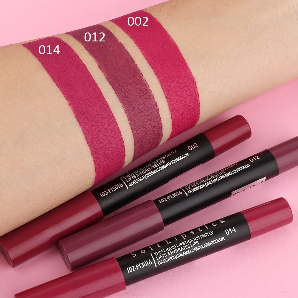 evpct 8Pcs Dark Ruby Red Plum Purple Wine Nude Beige Brown Matte Lipstick and Lip Crayon Liner Pencil Pen Set for Women labial labiales mate magicos 24 horas originales pintalabios permanente 24 horas