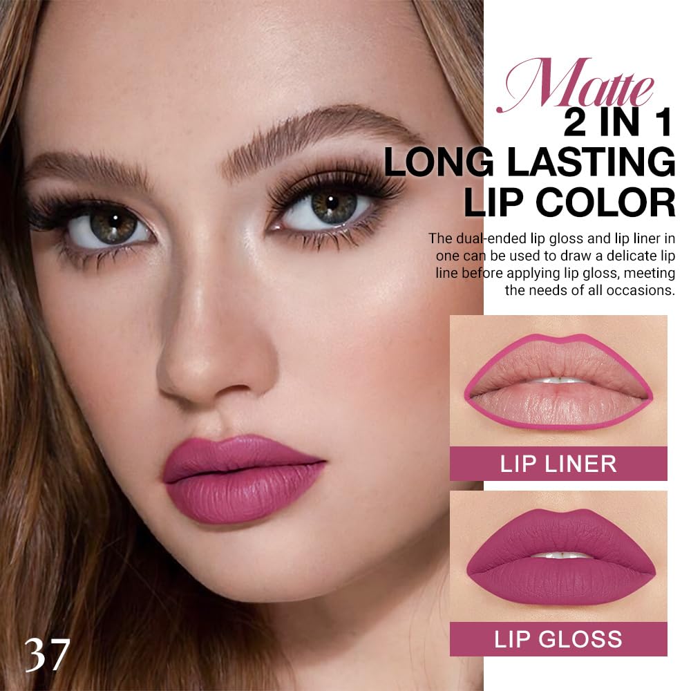 evpct 1Pcs Ruby Stoplight Red Lip Stain Paint Matte Lip Liner and Lipstick Set Long Lasting Smudge Proof labiales matte mate larga duracion listip 24 hours a prueba de agua mate 24 horas originales,05