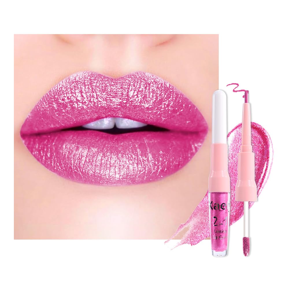 Kaely 2in1 Mauve Metallic Lipstick and Lip Liner, Shimmer Glitter Lip Gloss Long Lasting Waterproof 24 Hours, Pearlescent Sparkly Liquid Lipsticks Stain Makeup for Women, Vegan Formula
