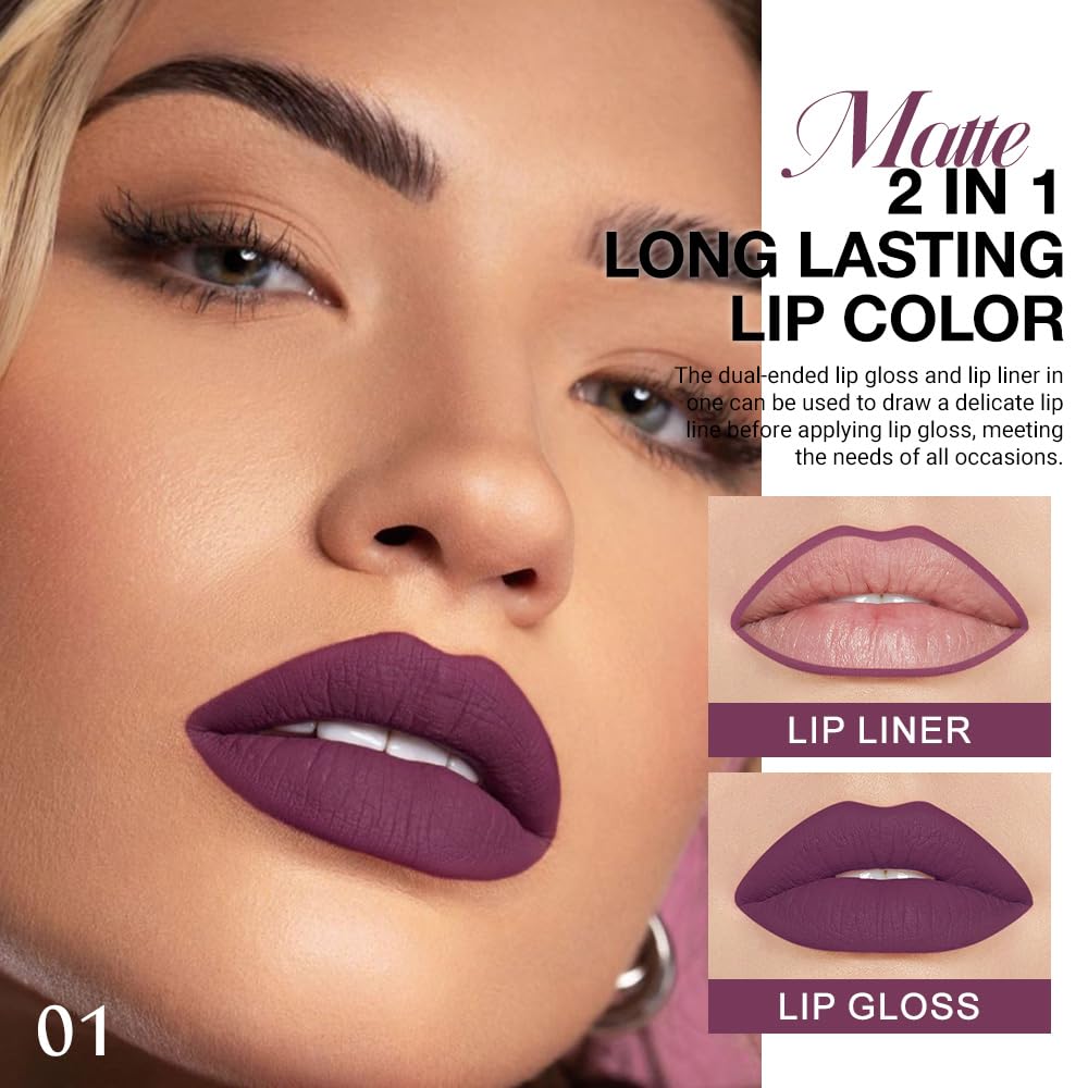evpct 1Pcs Ruby Stoplight Red Lip Stain Paint Matte Lip Liner and Lipstick Set Long Lasting Smudge Proof labiales matte mate larga duracion listip 24 hours a prueba de agua mate 24 horas originales,05
