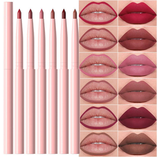 evpct 6Pcs Retractable Lip Liner Pencils Set Pack for Shaping & Sculpting Lips, Mauve Maroon Dark Red Orange Nude Chocolate Brown Plum Creamy Matte Velvet Pigmented Lip Liner lipliners Crayon Lipstick
