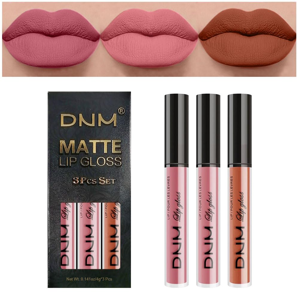 evpct DNM 3Pcs Dark Ruby Fire Red Matte Liquid Lipstick Lip Stain Lipgloss sets for Women 24 Hour Red Matte Lipstick Long Lasting Smudge Proof