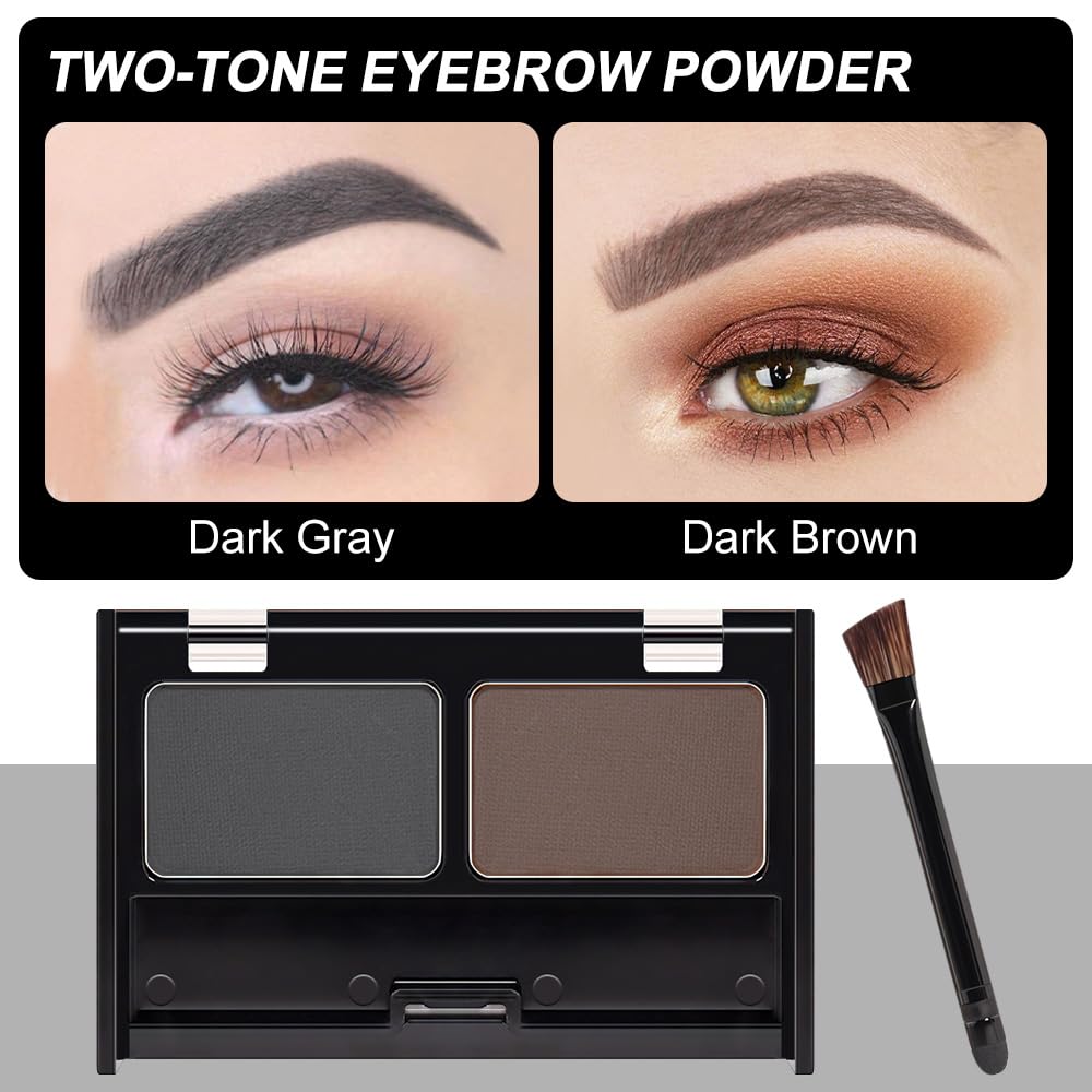 Kaely 2 Color Eyebrow Powder Makeup Kit, Eye Brow Contour Palette for Beginners, Long Lasting Waterproof Eye Brow Powder with Brow Brush, Get Full Defined Natural Brows, 03 Light Brown & Dark Brown