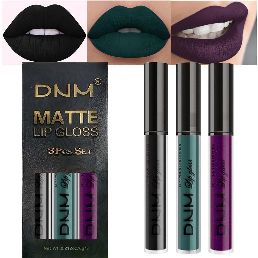 evpct DNM 3Pcs Dark Ruby Fire Red Matte Liquid Lipstick Lip Stain Lipgloss sets for Women 24 Hour Red Matte Lipstick Long Lasting Smudge Proof
