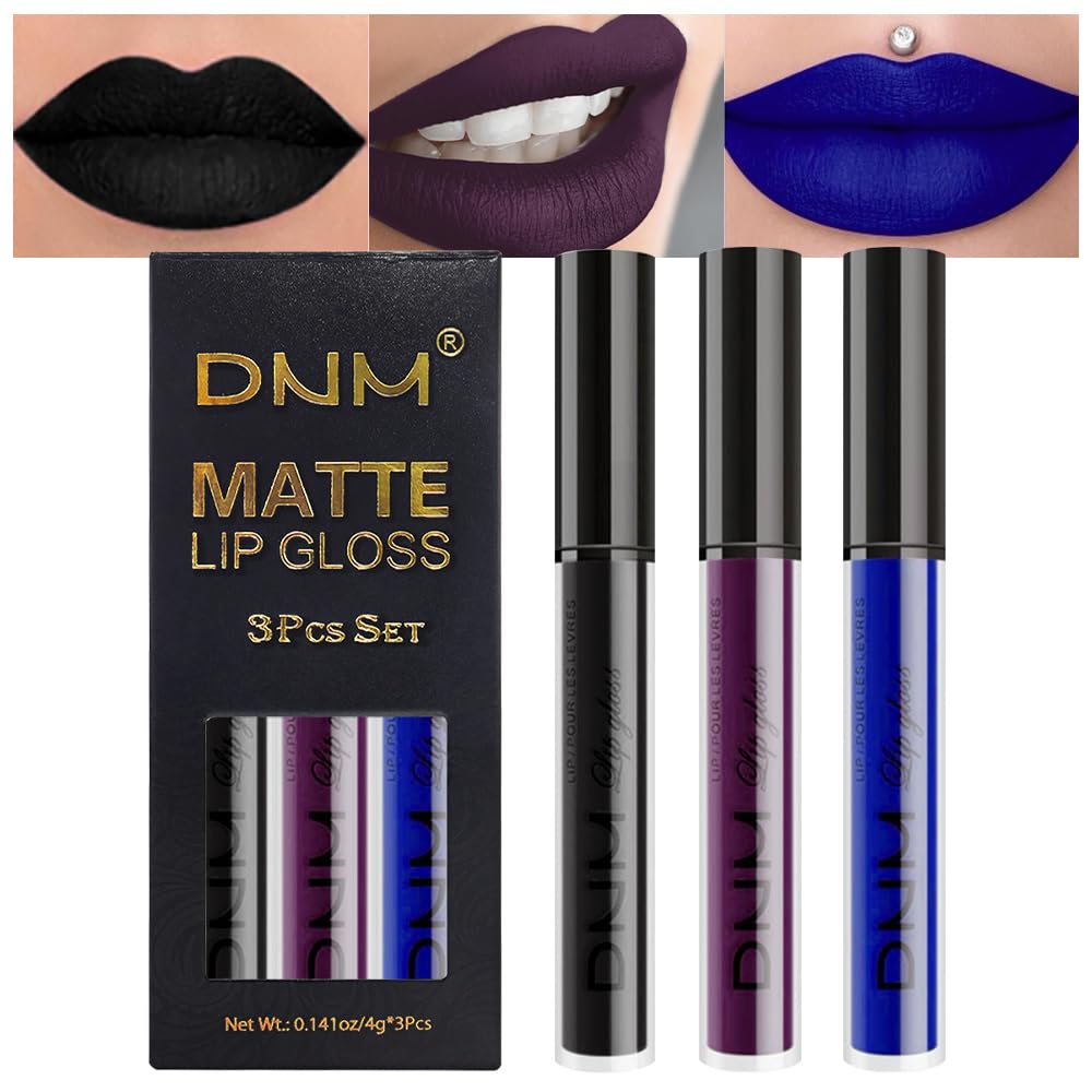 evpct DNM 3Pcs Dark Ruby Fire Red Matte Liquid Lipstick Lip Stain Lipgloss sets for Women 24 Hour Red Matte Lipstick Long Lasting Smudge Proof