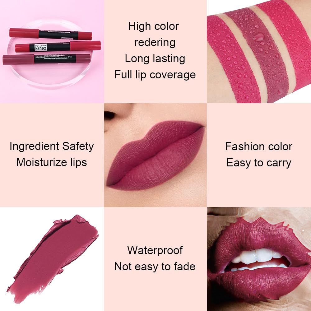 evpct 8Pcs Dark Ruby Red Plum Purple Wine Nude Beige Brown Matte Lipstick and Lip Crayon Liner Pencil Pen Set for Women labial labiales mate magicos 24 horas originales pintalabios permanente 24 horas