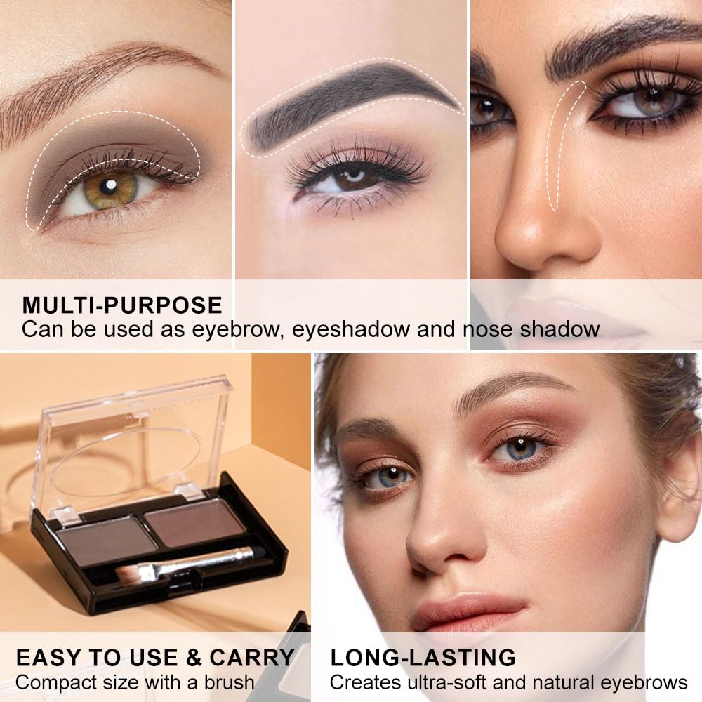 Kaely 2 Color Eyebrow Powder Makeup Kit, Eye Brow Contour Palette for Beginners, Long Lasting Waterproof Eye Brow Powder with Brow Brush, Get Full Defined Natural Brows, 03 Light Brown & Dark Brown