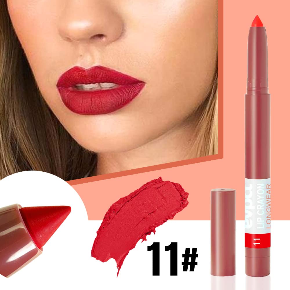 evpct 8Pcs Dark Ruby Red Plum Purple Wine Nude Beige Brown Matte Lipstick and Lip Crayon Liner Pencil Pen Set for Women labial labiales mate magicos 24 horas originales pintalabios permanente 24 horas