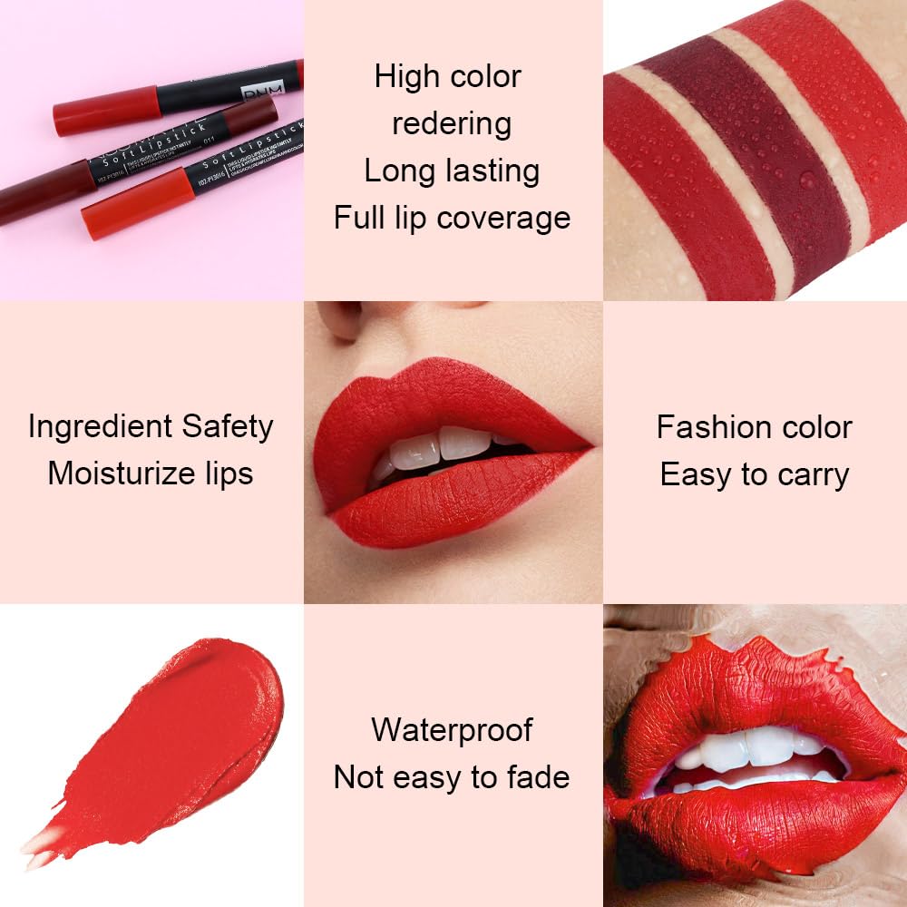evpct 8Pcs Dark Ruby Red Plum Purple Wine Nude Beige Brown Matte Lipstick and Lip Crayon Liner Pencil Pen Set for Women labial labiales mate magicos 24 horas originales pintalabios permanente 24 horas