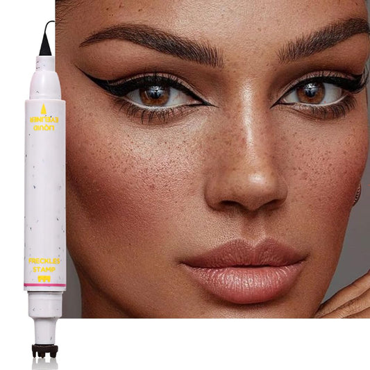 2in1 Freckle Stamp Eyeliners Makeup, Women Face and Eye Cosmetics, Quick Dry Long-Lasting Waterproof Light Brown Freckles Stamp & Black Eyeliners Pen, Effortless Daily Natural Sunkissed Make Up