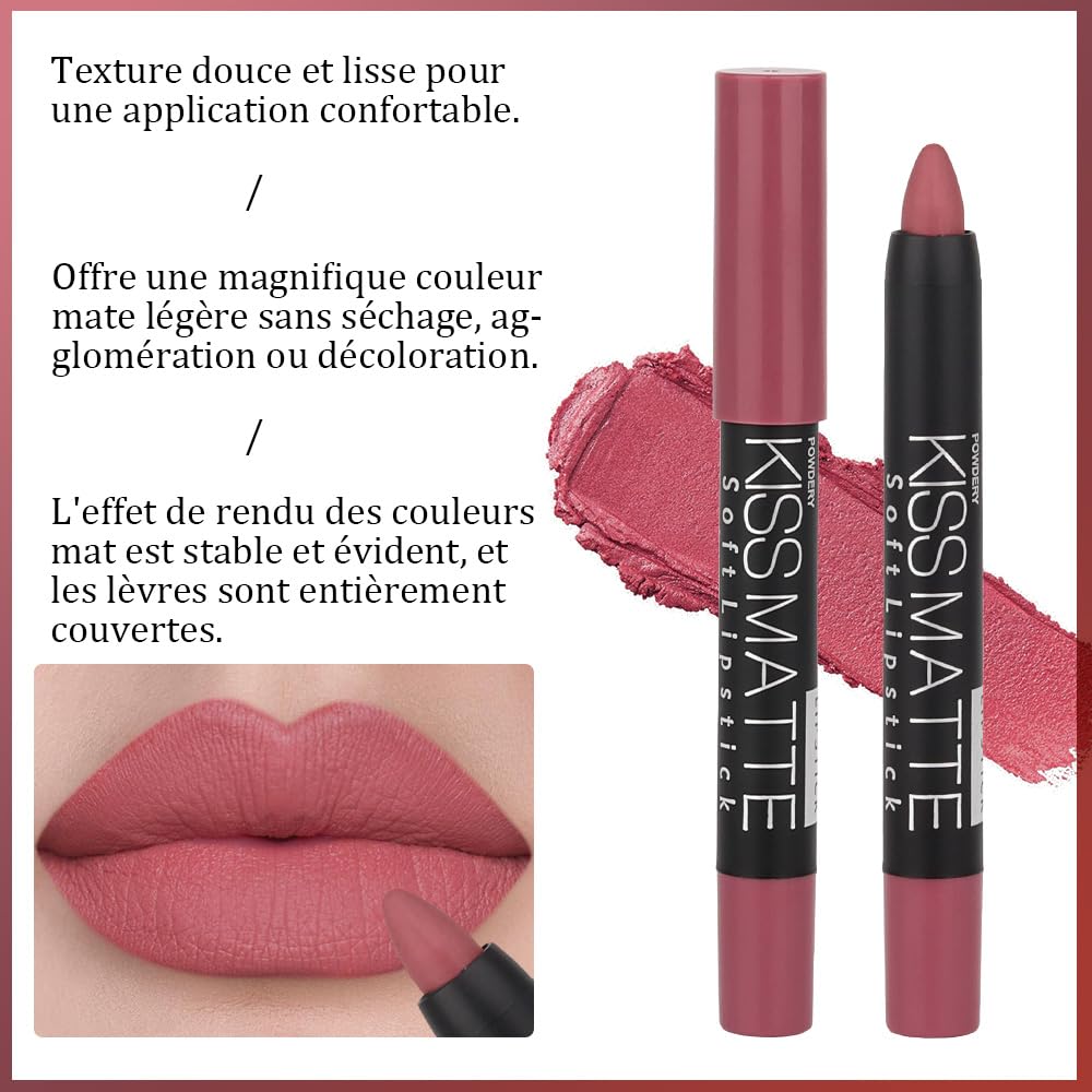 evpct 8Pcs Dark Ruby Red Plum Purple Wine Nude Beige Brown Matte Lipstick and Lip Crayon Liner Pencil Pen Set for Women labial labiales mate magicos 24 horas originales pintalabios permanente 24 horas