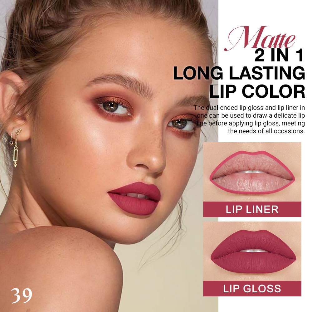 evpct 1Pcs Ruby Stoplight Red Lip Stain Paint Matte Lip Liner and Lipstick Set Long Lasting Smudge Proof labiales matte mate larga duracion listip 24 hours a prueba de agua mate 24 horas originales,05
