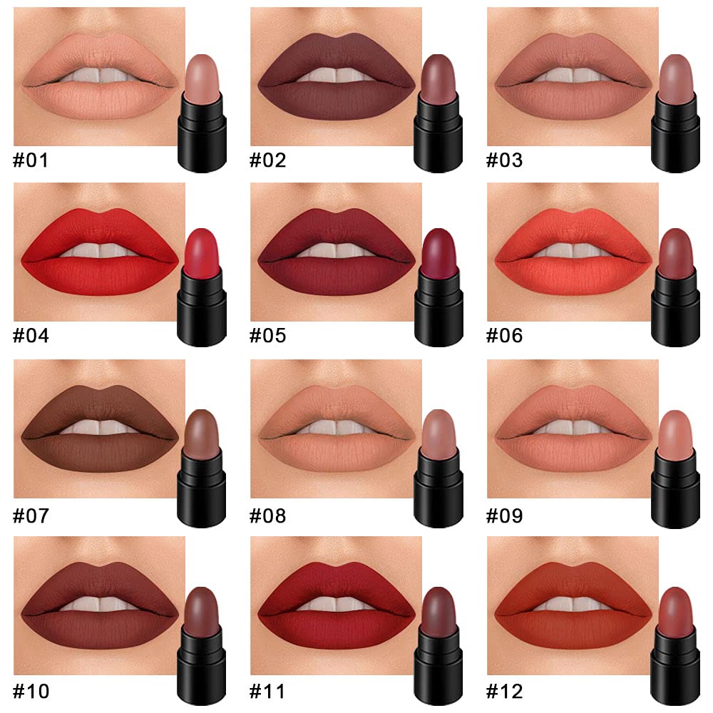 12Pcs Capsule Pills Lipstick Mini Lip Stick Packs Matte Lipstick Set for Women,Dark Sexy Red Brown Nude Mini Matte Lipstick Makeup Lip Liner Color Set labiales mate 24 horas originales lapiz labial