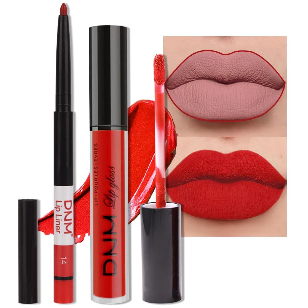 evpct DNM 3Pcs Dark Ruby Fire Red Matte Liquid Lipstick Lip Stain Lipgloss sets for Women 24 Hour Red Matte Lipstick Long Lasting Smudge Proof