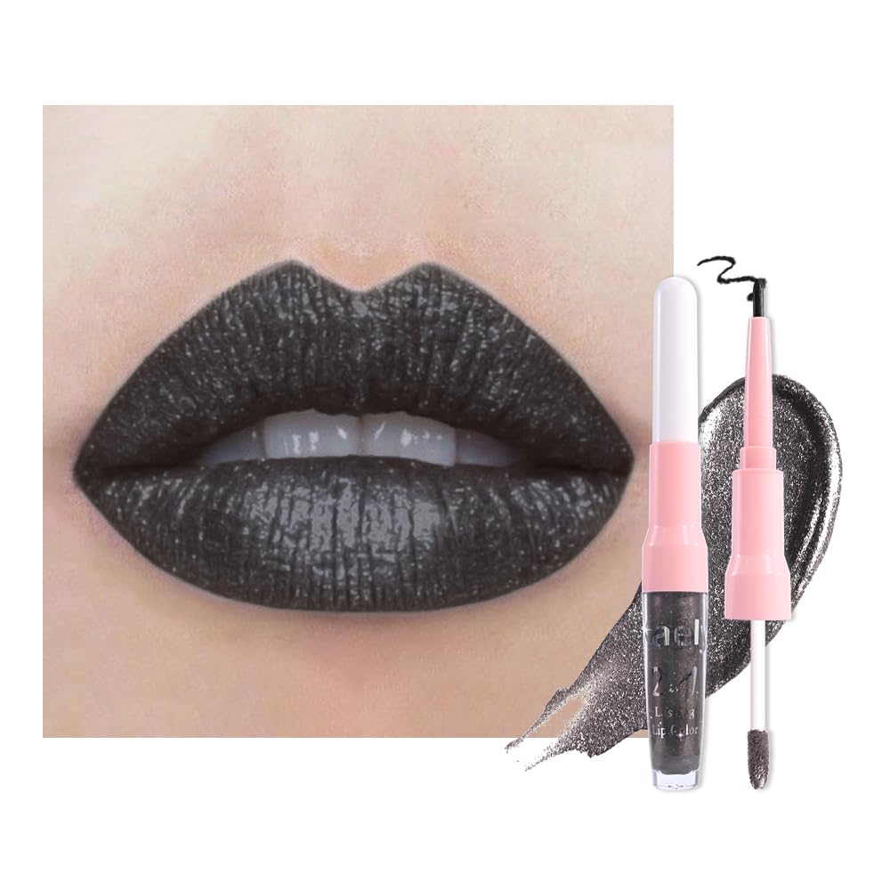 Kaely 2in1 Mauve Metallic Lipstick and Lip Liner, Shimmer Glitter Lip Gloss Long Lasting Waterproof 24 Hours, Pearlescent Sparkly Liquid Lipsticks Stain Makeup for Women, Vegan Formula