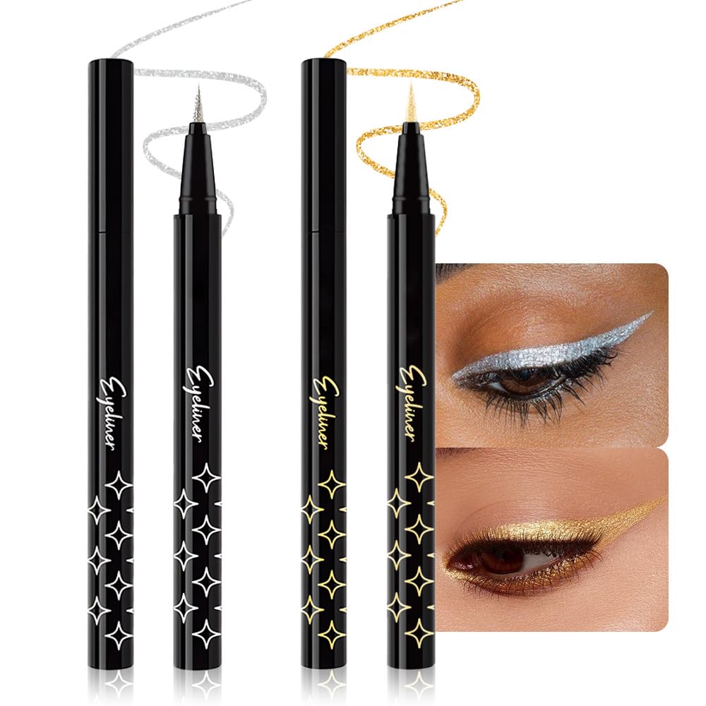 Bronze Brown Metallic Glitter Liquid Eyeliner Waterproof Pen – Long-Lasting Sparkly Waterproof Eyeliner for Women & Men – Tattoo-Effect Eye Makeup for Parties – Delineador Líquido con Brillo 03