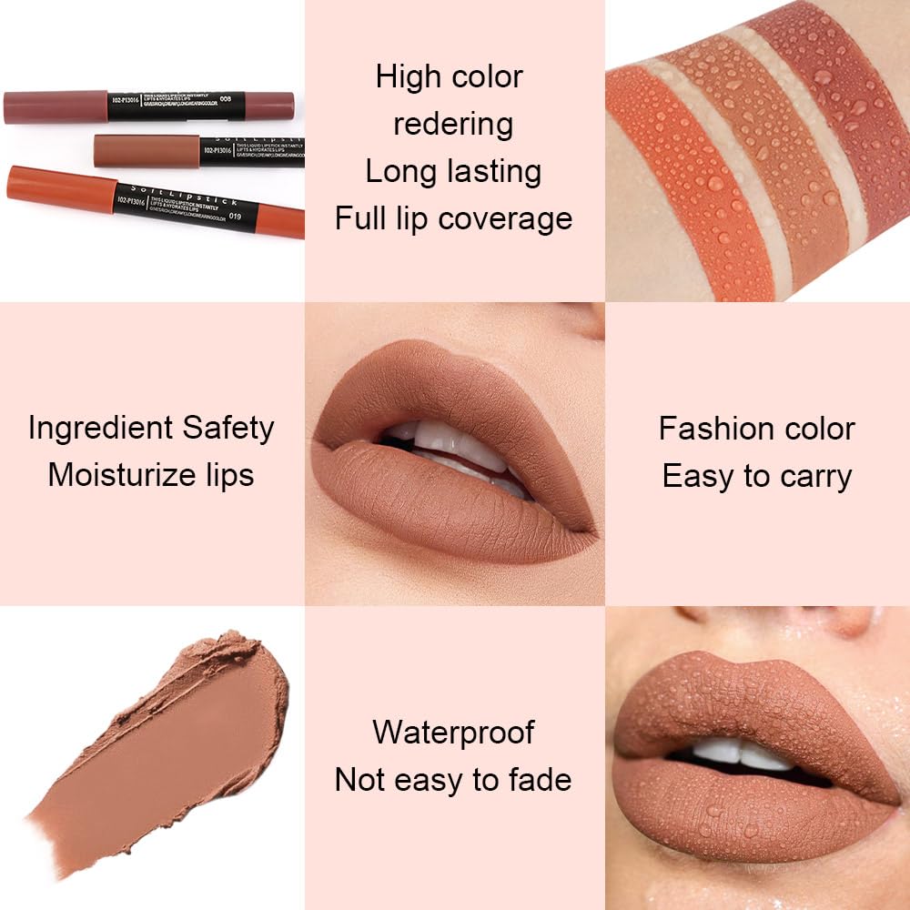 evpct 8Pcs Dark Ruby Red Plum Purple Wine Nude Beige Brown Matte Lipstick and Lip Crayon Liner Pencil Pen Set for Women labial labiales mate magicos 24 horas originales pintalabios permanente 24 horas