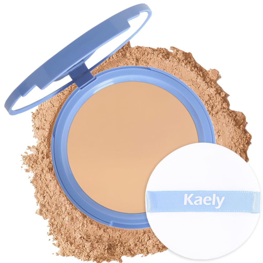 Kaely Oil Control Face Pressed Powder,Perfection Matte Compact Powder,Long Lasting Waterproof Finishing Powder Makeup,polvo compacto de maquillaje,Lightweight,Vegan,02 Natural Beige