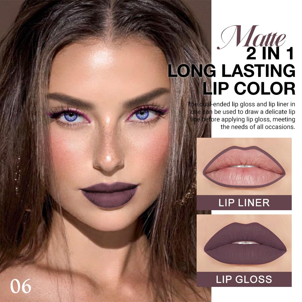 evpct 1Pcs Ruby Stoplight Red Lip Stain Paint Matte Lip Liner and Lipstick Set Long Lasting Smudge Proof labiales matte mate larga duracion listip 24 hours a prueba de agua mate 24 horas originales,05