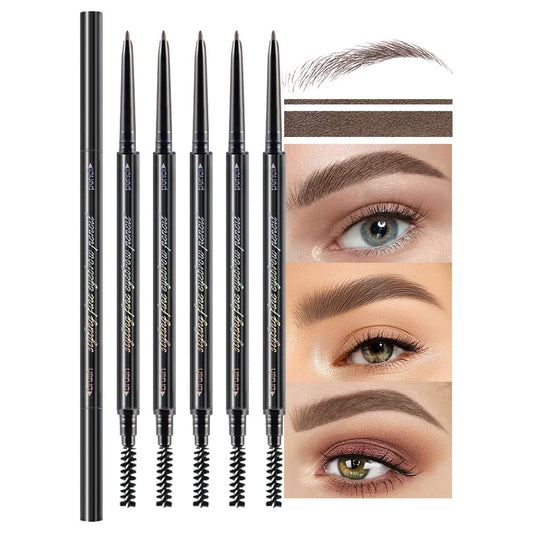 Waterproof Dual-Sided Fine Tip Eye Brow Pencils Pack,Ultra-Fine Mechanical Precise Pencil,Draws Tiny Brow Hairs, Defines, Fills Brows, Shapes, Contours, Combs,1mm Pen Point