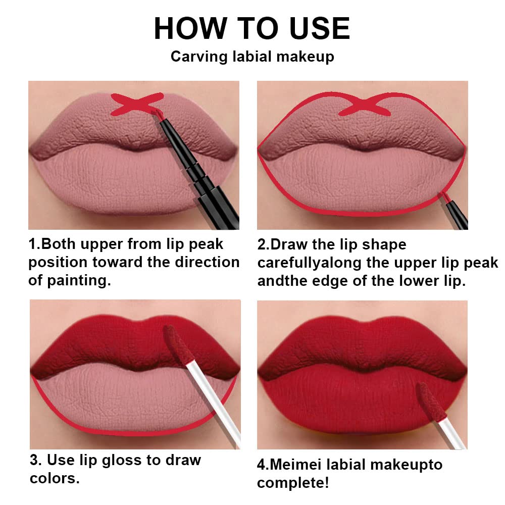 evpct 1Pcs Ruby Stoplight Red Lip Stain Paint Matte Lip Liner and Lipstick Set Long Lasting Smudge Proof labiales matte mate larga duracion listip 24 hours a prueba de agua mate 24 horas originales,05