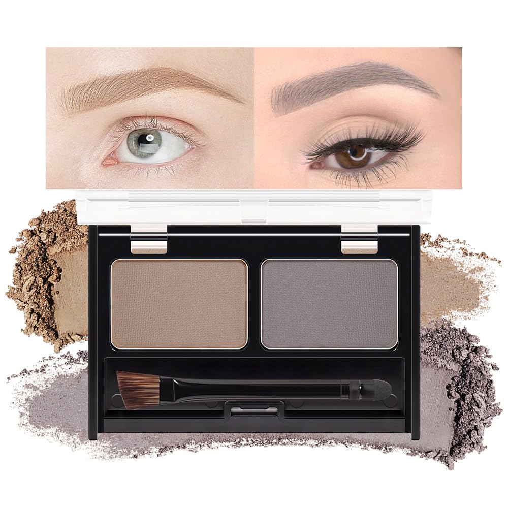 Kaely 2 Color Eyebrow Powder Makeup Kit, Eye Brow Contour Palette for Beginners, Long Lasting Waterproof Eye Brow Powder with Brow Brush, Get Full Defined Natural Brows, 03 Light Brown & Dark Brown