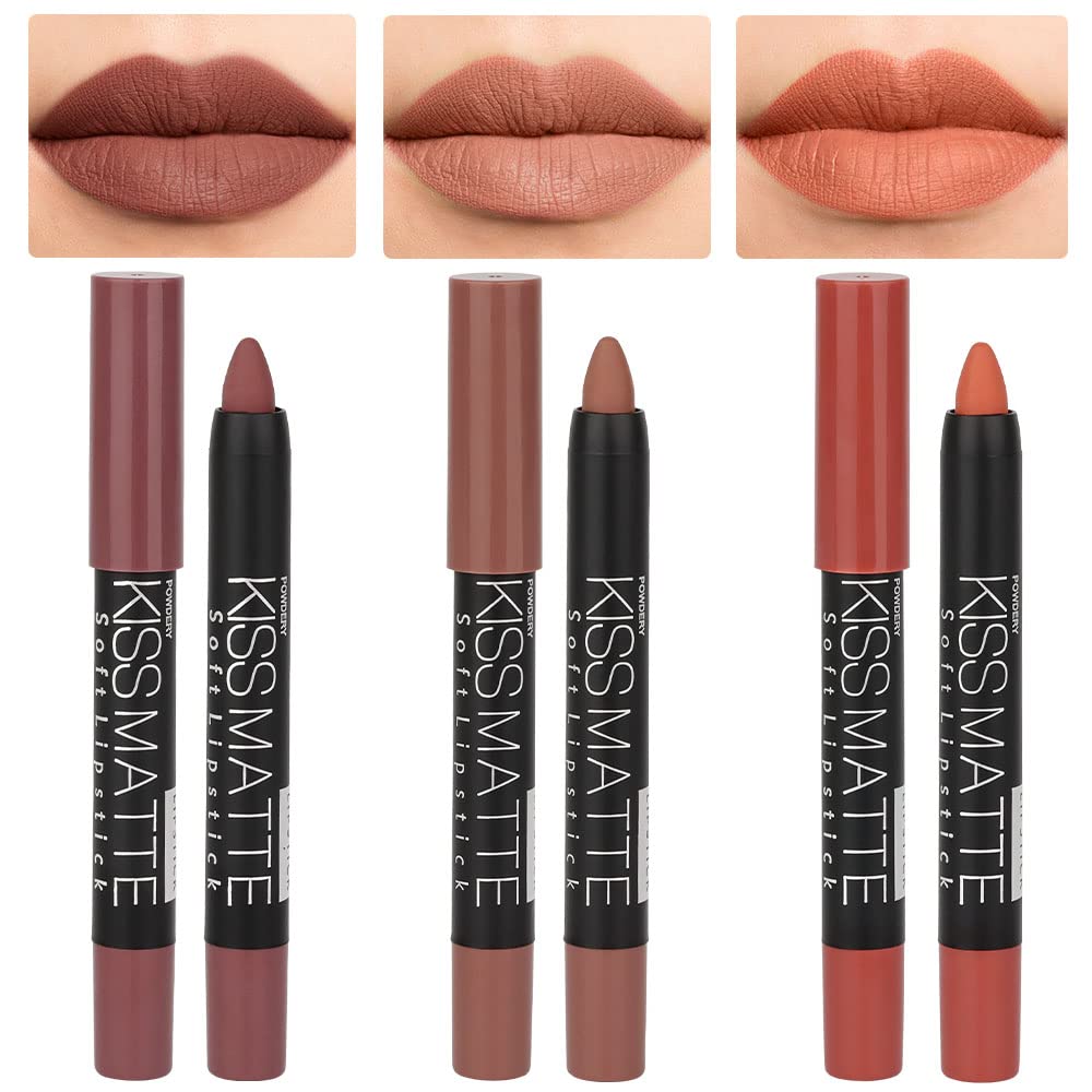evpct 8Pcs Dark Ruby Red Plum Purple Wine Nude Beige Brown Matte Lipstick and Lip Crayon Liner Pencil Pen Set for Women labial labiales mate magicos 24 horas originales pintalabios permanente 24 horas