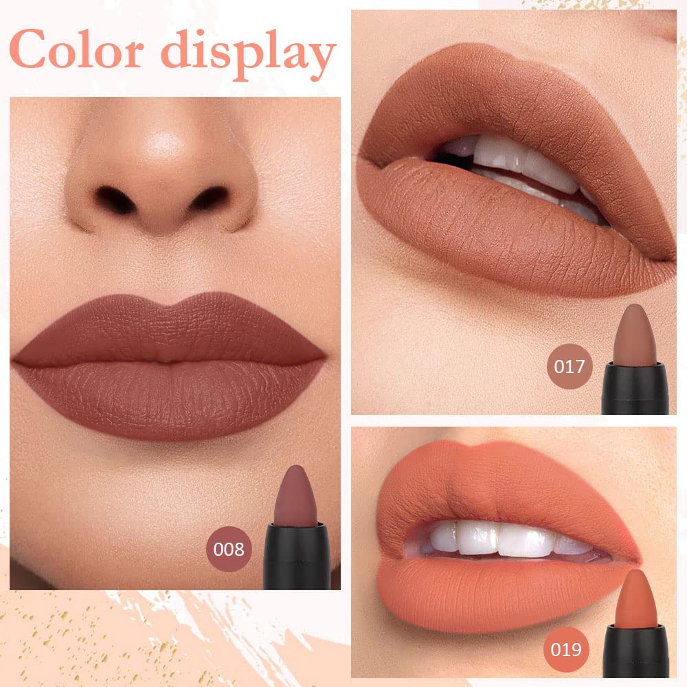 evpct 8Pcs Dark Ruby Red Plum Purple Wine Nude Beige Brown Matte Lipstick and Lip Crayon Liner Pencil Pen Set for Women labial labiales mate magicos 24 horas originales pintalabios permanente 24 horas